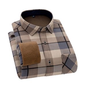 AOLLWEN 브랜드 남성용 겨울 따뜻한 긴팔 셔츠 플란넬 격자 무늬가 두꺼워졌고 편안한 대형 크기 220323
