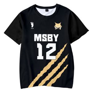 Siyah Jackal Haikyuu 3d Yaz Tişört MSBY TEES O boyun boyun moda kısa kollu parça çizgi film gündelik anime kadın/erkek/çocuklar 190