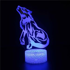 Nattljus 3D Wolf Lamp Illusion LED Light 16 Färg Byt skrivbord Tabell Lion Leksaker Julklapp till barn Pojkar Rumsinredning