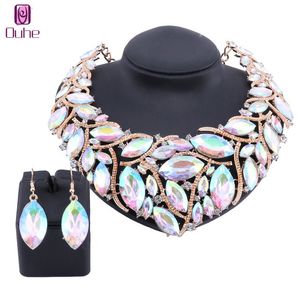 Afrikanische Aussage Halskette Ohrring Perlen Schmuck Sets für Frauen Zubehör Hochzeit Braut Kristall Anhänger Harz Edelstein Schmuck Set 10 Farben