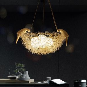 Hängslampor Creative Aluminium Wire Bird's Nest Lights Bird Egg Nordic Art Children's Room Restaurant E27 LED LUMPENDANT