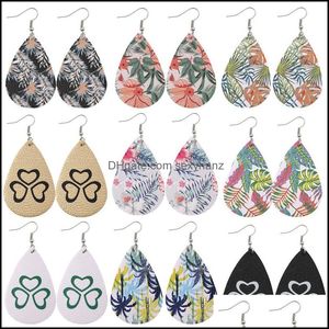 Charm Earrings Jewelry Flower Design Drop Faux Leather Dog Claw Print Waterdrop Dangle Earring Geometric Statement Gift Light Weight Deliver