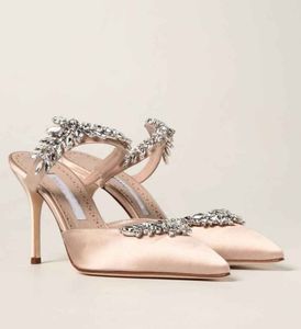 أعلى فاخرة الصيف Lurum Sandals Shoes Slipper Satin Crystal Bugles Soles Sove Sexy Pointed Toe Lady Dress Barty Shiletto High Heel