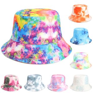 Tie färgämne hink hatt mode dubbelsidig målad utomhus caster sol hatt breda hattar