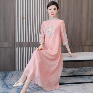 Sukienki swobodne sukienki w stylu retro w chińskim stylu Kobiety Cheongsam 2022 Spring Summer Ubrania Hanfu Young Temperament Zen haft qipao m2108casual