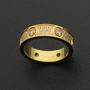 Fashion Hot Brand Jóias Men / Mulheres CZ Full Diamond Love Ring Gold 3 Color Casal Ring Titanium Steel High Polished Lover Rings