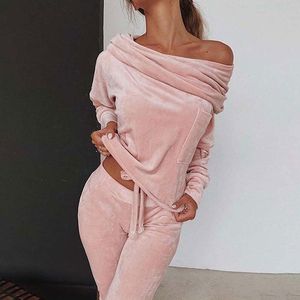 Frauen Zwei Stück Hosen 2022 Herbst Velour Lounge-Set Frauen Plus Größe Sets Samt Trainingsanzug Damen Sweatsuit 2 Outfits für