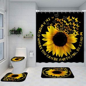 Kudde/dekorativ kudde solros en bit 3D -tryckd dusch gardin polyester tyg badrum vattentätt krok bad 06Kushion/dekorativ