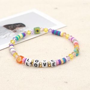 Beaded Strands Go2Boho Heishi Armband Quartz Crystal Armband för kvinnor Multicolor Letter Love Elastic Sweet Pulseras Summer Jewelr Fawn22