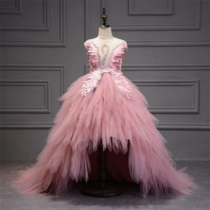 Elegante tulle di cristallo di cigni che panoramica abbigliamento da ragazza da sera abito da sera abito da prese per la festa di compleanno in pizzo abito da principessa 220707