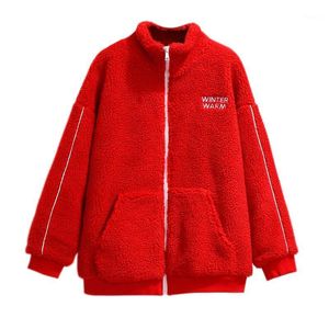 Women's Jackets Fleece Lamb Wool Women Coats Autumn And Winter Casual Solid Color Pocktes Single Breasted Coffee Red Thick Plus Size