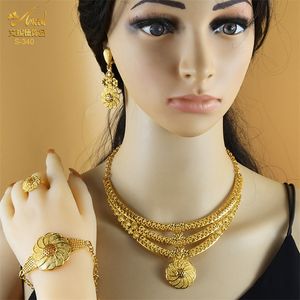 Aniid African Plated Gold Jewelry Meerlagige ketting Choker Set voor vrouwen Dubai Party Banquet Bruid bruid Luxe sieraden Gift