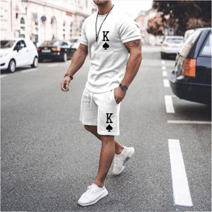 Träningsoveraller för män Sommarmode Kortärmad T-shirt Shorts Set 3D-tryckt Bokstav K Herr Sportkläder Street Casual Tvådelat löst tyg