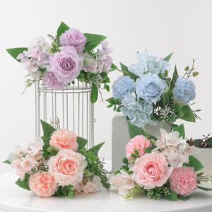 Decorative Flowers & Wreaths BunchArtificial Rose Ball Chrysanthemum Hydrangea Autumn Mixed Bouquet Family Wedding Party Christmas Decoratio