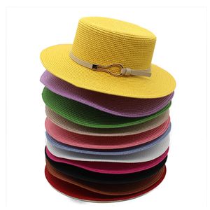 Solid Color Straw Hat Men's and Women's Summer Outdoor Sunscreen Panama Caps Retro Flat Breattable Top Hat HCS174