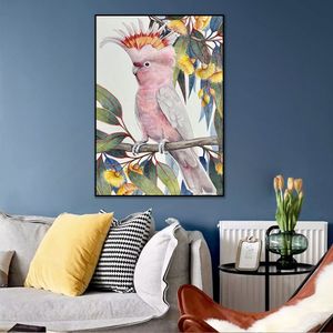 Śliczne różowe malowanie ptaków kreskówkowe Plakaty płócienne zwierzęce i grafiki ścienne zdjęcie do salonu sypialnia dekoracja domu