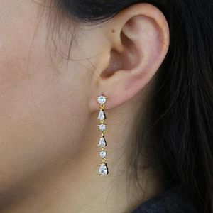 New Fashion Minimal Deliate Stud Earring Micro Paved Clear CZ Link Chain Tassel Dangling Earring for Women Ladies Wedding Charm Jewelry