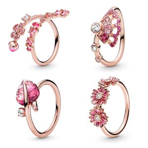 Nuevo anillo floral 18k oro rosa cz diamante anillo abierto joyería para mujer pandora 925 anillo de bodas de plata esterlina con caja original