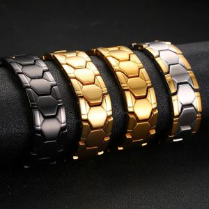 Link Chain Vinterly Football Style Armband för män Guldfärg Energy Germanium magnetiskt rostfritt stål armbandslinkning