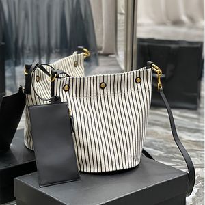 Üst düzey çizgili lacivert lacip tarzı kova tote çantalar büyük kapasiteli alışveriş çantaları Riv Gauc tuval çanta zincir zarf torbası pamuk ve keten omuz crossbody y