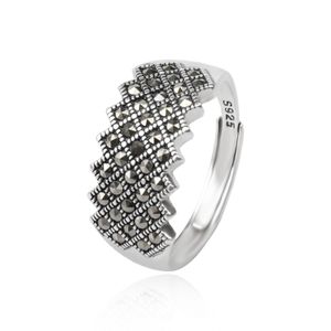 Marcasite Band Ring Vintage 925 Серебряные квадратные кольца для женщин