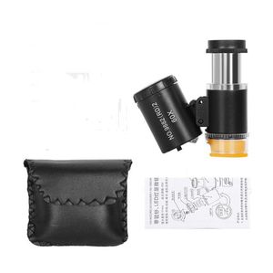 LED Jewelry Glass Microscope 60X Magnification Magnifier Lens Loupes Pocket Mini UV Light for Inspecting Diamond Stamp Reading Repair Watches SN3679