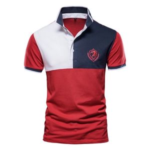 Summer Patchwork Polo Shirt Men Casual Style Social vänd ned krage Mens Polos Kort ärm Male Topps Tees 220606