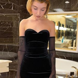 Klalien Fashion Sexy Party Beach Birthday Branding Black без бретелек Dres Simple Slim Stimble Mesh Roolves Женская платье 220509