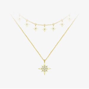 Pendant Necklaces Crystal Star Women Gold Color Stainless Steel Double Chain Choker Fashion Jewelry 220427