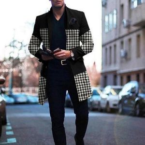 Misto lana da uomo Mandylandy Cappotto di lana Cardigan a maniche lunghe Colletto rovesciato Autunno Inverno Pied de poule Stampato dritto Viol22