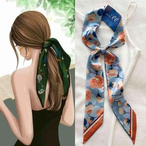 Women Silk Long Hairband Bandie Print Floral Skinny Ribbon Saco de lenço Bandana Girl Girl Popul 2022 Acessórios de verão