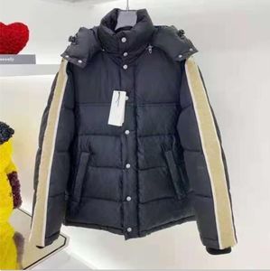 Erkekler jakard naylon yastıklı ceket yansıtıcı kayış çıkarılabilir hoodies tasarımcı beyefendi snap düğmesi fermuarlı kapanma örgü kaburga kara kış ceketi