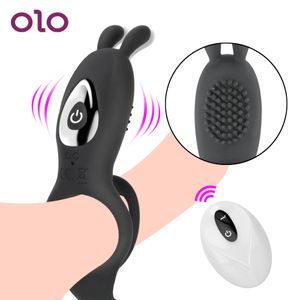OLO 9 Частота G-Spot Стимуляция клитора 2 в 1 Вибрирующее кольцо для пениса Мужская задержка эякуляции сексуальные игрушки для пар