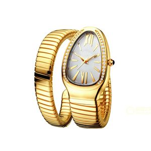 Popolare orologio al quarzo da donna moda 33mm in acciaio inossidabile orologio d'oro piatto impermeabile personalità ragazza serpente diamante moissanite scheletro orologi