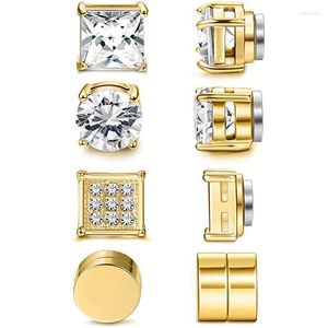 Clip-on & Screw Back Pairs Of Stainless Steel Magnetic Earrings For Men And Women Gold CZ Non-perforated Clip Set 8mmClip-on Kirs22