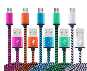 Nylon flätad typ C kablar Micro USB Laddningsadapter 1m / 2m / 3m Färgrik 2A Data Sync-kabel för smartphone