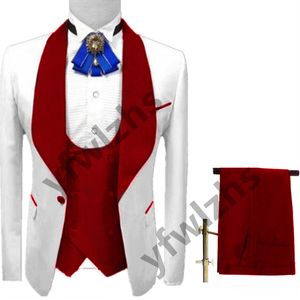 Dostosuj Tuxedo One Button Przystojny Szal Lapel Groom Tuxedos Men Garnitury Ślub / Prom / Dinner Man Blazer (Kurtka + Spodnie + Kamizelka + Kamizelka) W1016