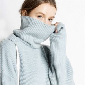 Women Sweater 100% Cashmere and Wool Knitwear Turtleneck 5Colors Loose Style Pullovers Ladies Thick Sweaters Girl Tops 210203