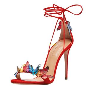 Dress Shoes Fashion Butterfly Summer Sandals Lace Up Open Toe Stiletto High Heel Ankle Strap 2022 Women Heels