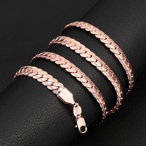 Placting 18kgp Gold rosa 6mm Corrente plana de cobra Hip Hop Man Bracelet Colar 16 18 20 22 24 28 28 30 32 polegadas jóias de moda