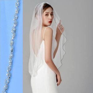Bridal Véils V32 Véu Cristal Conta Borda de contas curta com pente sheler sheler shronestones transparentes cristalbridal