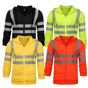 Men's Hoodies & Sweatshirts 1PC High Visibility Jacket Cycling Pullover Road Work Hoodie Night Security Zip Hooded M-4XL Safety Reflective C