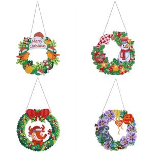 5D Diam Diamond Art Painting Sinos de Natal Pendurado Wreath Wreath Home Door Decor Presente para adultos e crianças