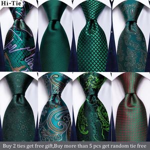 Bow Ties Hi-Tie Teal Yeşil Katı Paisley İpek Düğün Kravat Erkekler Moda Tasarım Kalitesi Hanky ​​Cufflink Hediye Set Dropbow