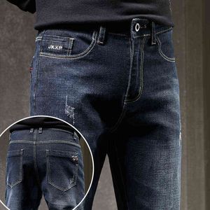 Brand New Men's Thick Stretch Jeans Classic Fashion Business Casual Youth Slim Denim Trousers Blue And Black Straight Leg Pants G0104