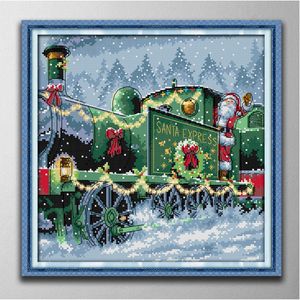 Christmas train home decor paintings ,Handmade Cross Stitch Craft Tools Embroidery Needlework sets counted print on canvas DMC 14CT  11CT