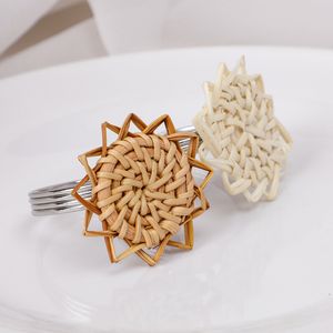 Rattan Napkin Rings Handmade Serviette Buckle Holder Summer WeddingテーブルディナーD32604