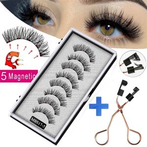 MB -årsdag 5 Magnetiska ögonfransar med pincett Natural Wispy Faux Cils Magnetique Mink Lashes Professional Eye Set 220524