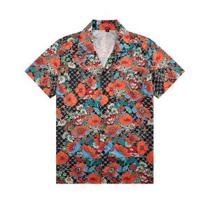 Дизайнеры боулинг рубашки мужская мода цветок гавайской шелковой рубашка для рубашки, повседневные рубашки мужчины Slim Fit Платье с коротким рукавом M-3XL 00