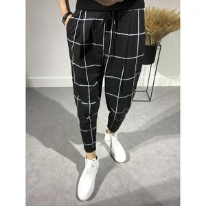 M-3XL 2022 Men's Clothing Hair Stylist Bigbang Fashion Summer Jogger Pants Lattice Harem Plus Size Costumes